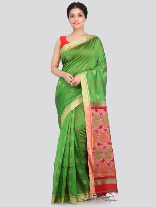 green cotton silk handloom saree - 18384539 - Very Small Image - 1