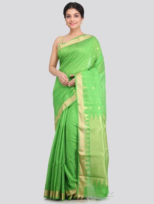 green cotton silk handloom saree with blouse - 18384561 - Very Small Image - 1