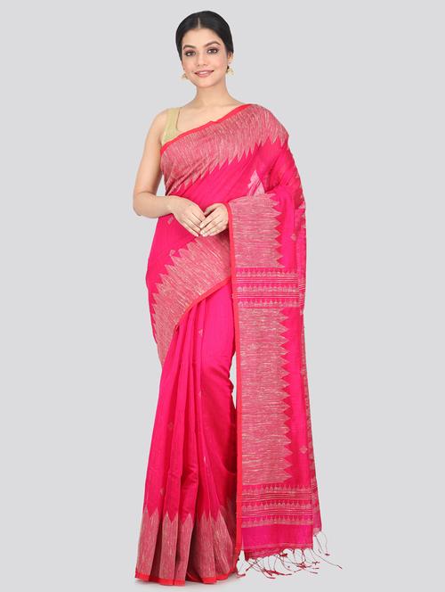 pink cotton silk handloom saree with blouse - 18384597 - Very Small Image - 1