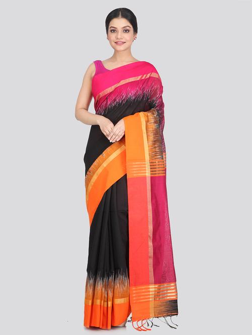 black cotton silk handloom saree with blouse - 18384600 - Very Small Image - 1