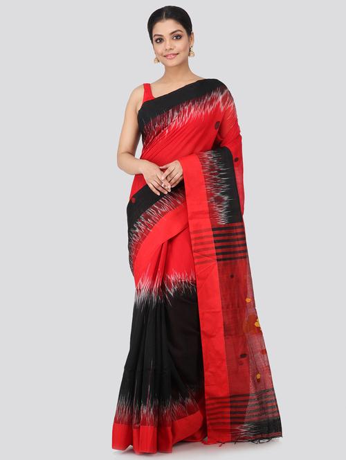 red cotton silk handloom saree with blouse - 18384655 - Very Small Image - 1