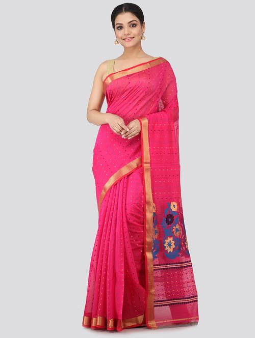 pink cotton silk handloom saree with blouse - 18384661 - Very Small Image - 1