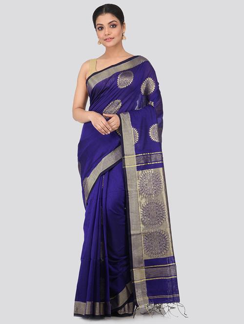 blue cotton silk handloom saree with blouse - 18384663 - Very Small Image - 1