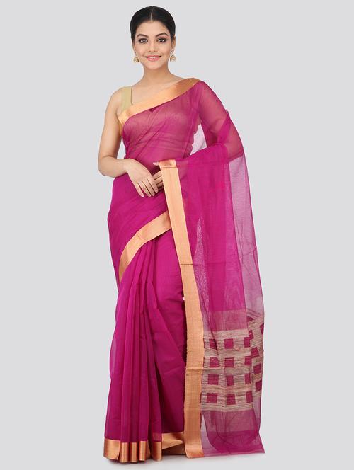 pink cotton silk handloom saree - 18384710 - Very Small Image - 1