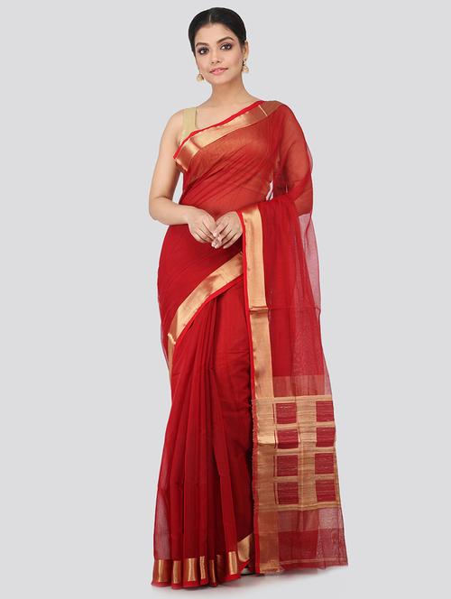 red cotton silk handloom saree - 18384711 - Very Small Image - 1