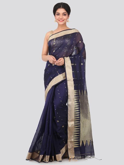navy cotton silk handloom saree - 18384769 - Very Small Image - 1