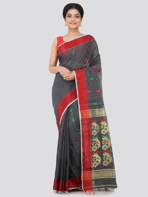 grey cotton silk handloom saree with blouse - 18384777 - Very Small Image - 1