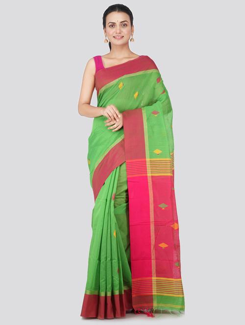 green cotton silk handloom saree with blouse - 18384813 - Very Small Image - 1