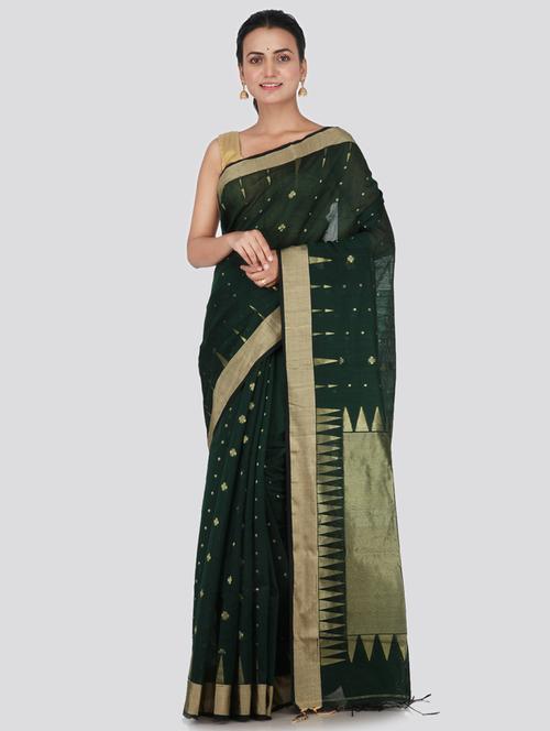 green cotton silk handloom saree - 18384839 - Very Small Image - 1