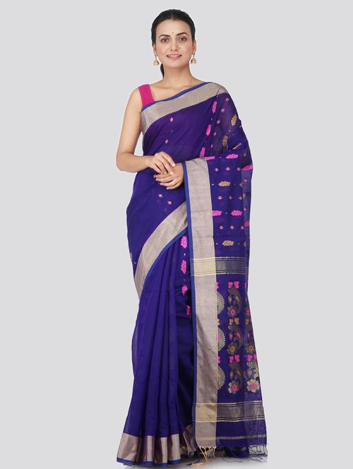 blue cotton silk handloom saree - 18384846 - Very Small Image - 1