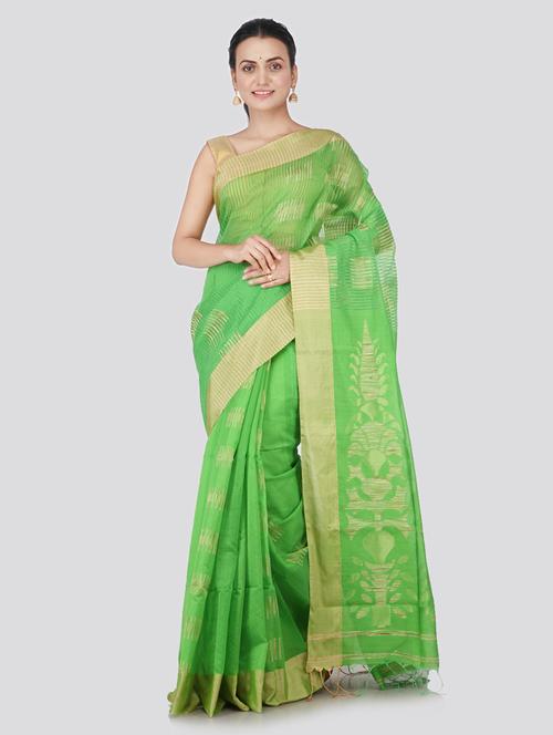 green cotton silk handloom saree - 18384870 - Very Small Image - 1