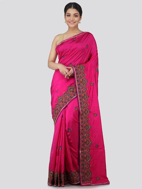 pink silk embroidered saree with blouse - 18384874 - Very Small Image - 1
