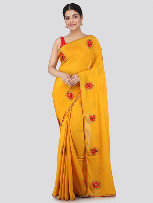 yellow chiffon embroidered saree with blouse - 18384914 - Very Small Image - 1