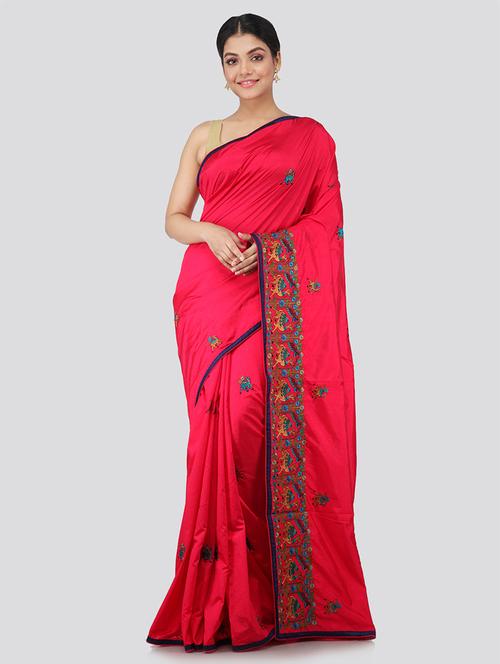 pink silk embroidered saree with blouse - 18384931 - Very Small Image - 1