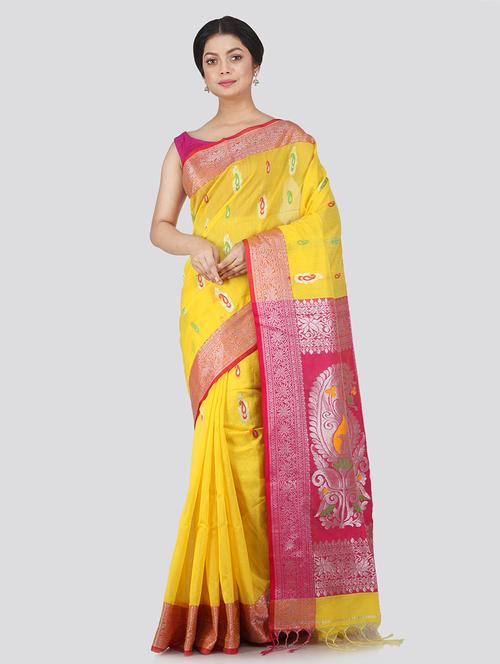 yellow cotton silk handloom saree - 18385024 - Very Small Image - 1