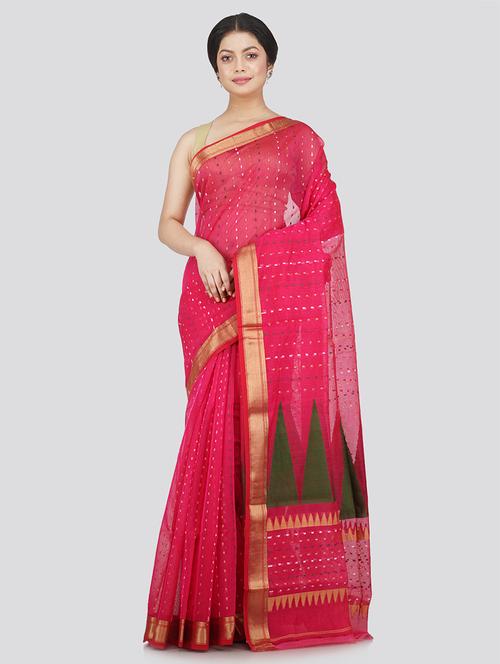 pink cotton silk handloom saree with blouse - 18385026 - Very Small Image - 1