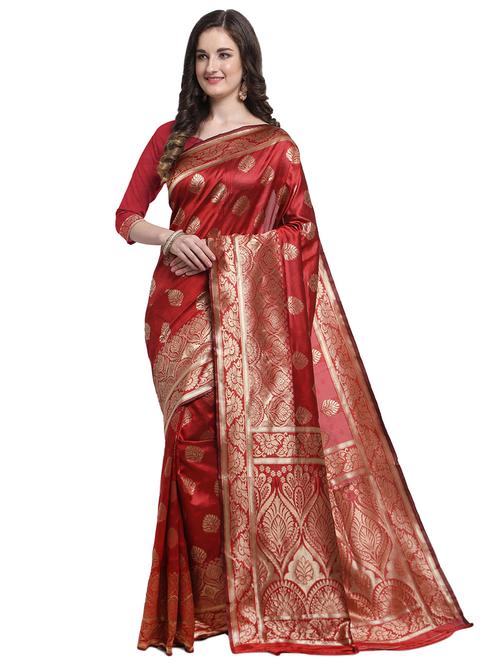 red self design banrasi saree with blouse - 18385058 - Very Small Image - 1