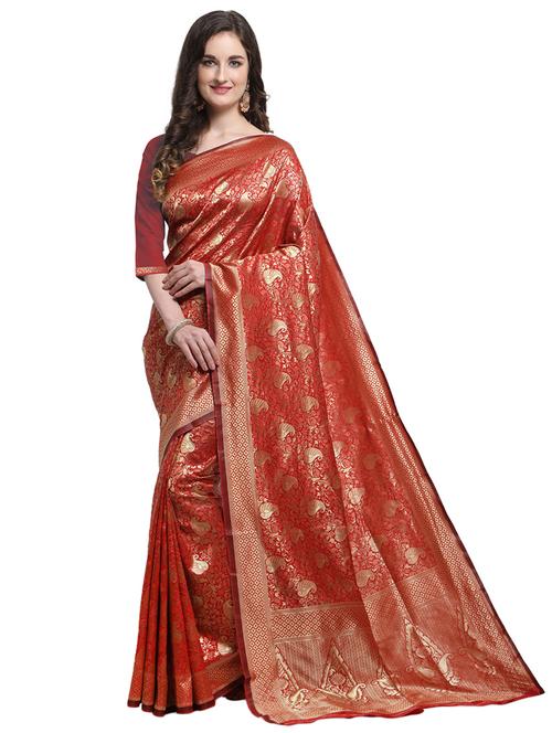 red self design banrasi saree with blouse - 18385064 - Very Small Image - 1
