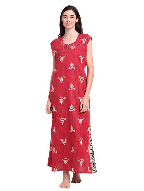 sleeveless printed nighty - 18385798 - Very Small Image - 1