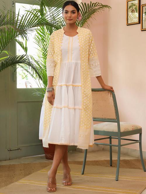 yellow phulkari a-line ethnic dress - 18385980 - Very Small Image - 1