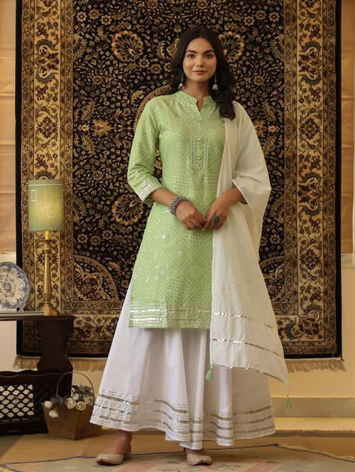 green cotton kurta sharara  set - 18386105 - Very Small Image - 1