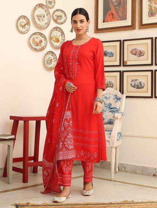 red rayon suit  set - 18386148 - Very Small Image - 1