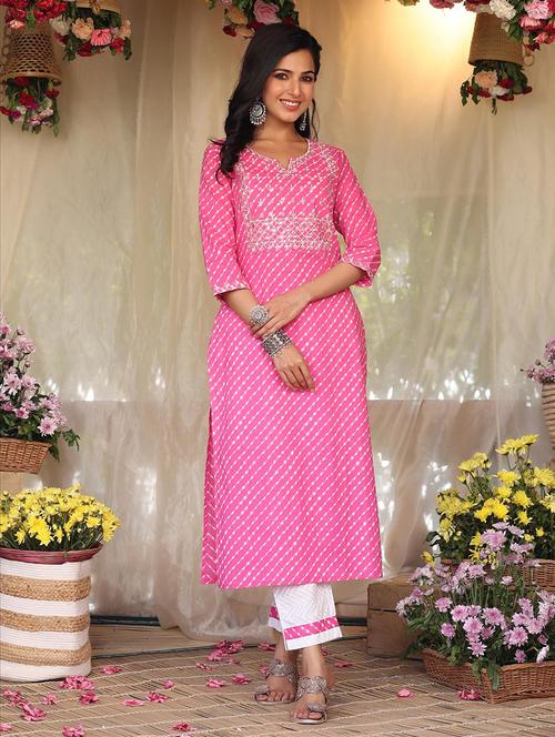 pink cotton kurta pant  set - 18386165 - Very Small Image - 1