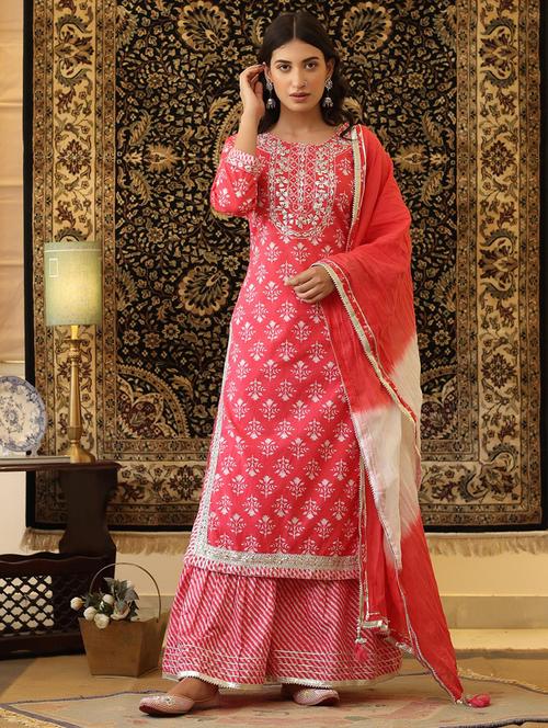 pink cotton kurta sharara  set - 18386196 - Very Small Image - 1