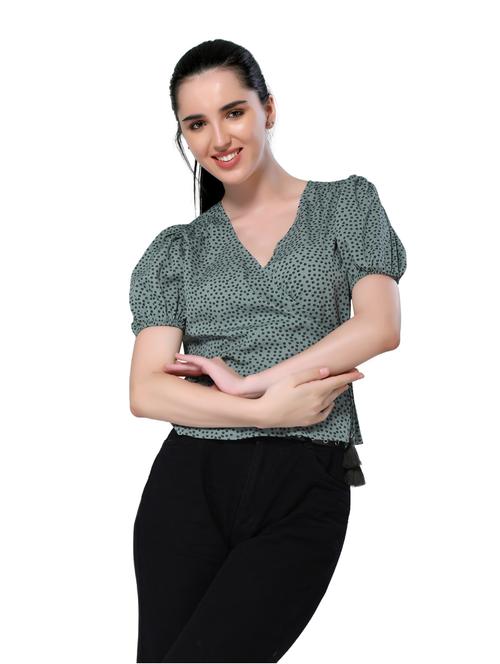 women's wrap overlap neck top - 18386520 - Very Small Image - 1