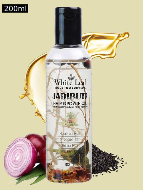 white leaf ayurvedic natural jadibuti hair oil 100ml(pack of 2) for hair fall; dandruff control, healthy thick & strong hair - 18386728 - Very Small Image - 1
