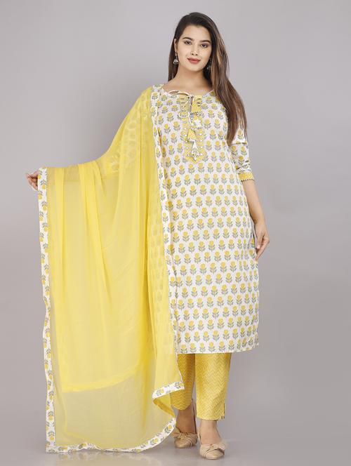 women three quarter sleeve kurta pant with dupatta set - 18386869 - Very Small Image - 1