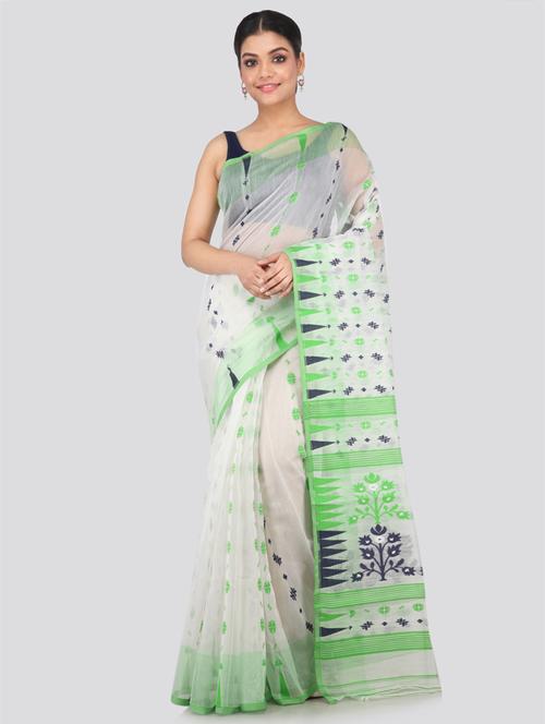 white cotton blend jamdani saree - 18387263 - Very Small Image - 1