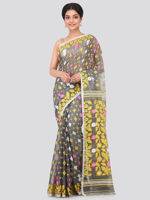 grey cotton jamdani saree - 18387269 - Very Small Image - 1
