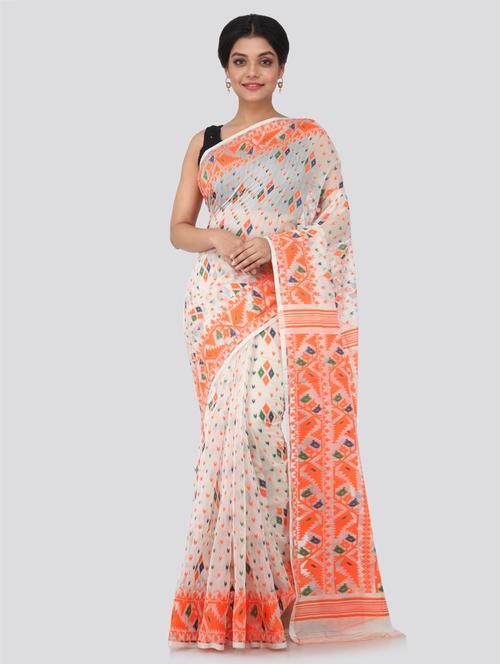 white cotton jamdani saree - 18387278 - Very Small Image - 1