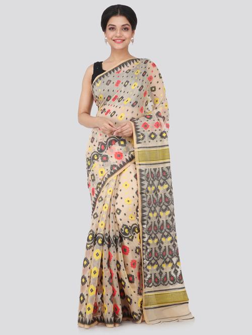 beige cotton jamdani saree - 18387310 - Very Small Image - 1