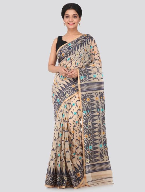 beige cotton jamdani saree - 18387327 - Very Small Image - 1