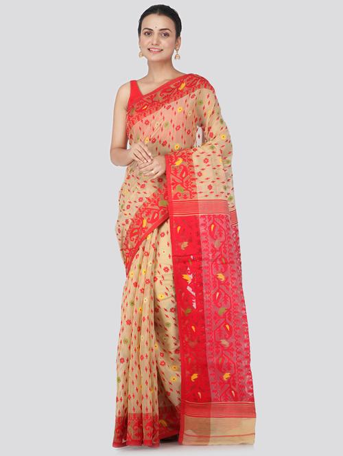 beige cotton jamdani saree - 18387365 - Very Small Image - 1