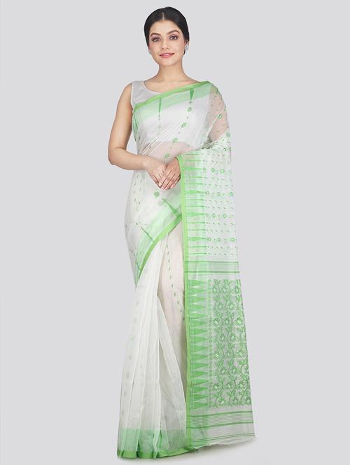 white cotton blend jamdani saree - 18387447 - Very Small Image - 1