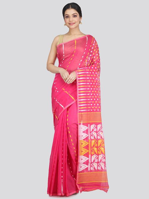 pink cotton blend jamdani saree - 18387455 - Very Small Image - 1