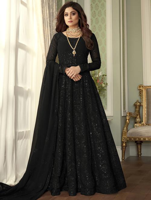 black georgette semistitched suit - 18387667 - Very Small Image - 1