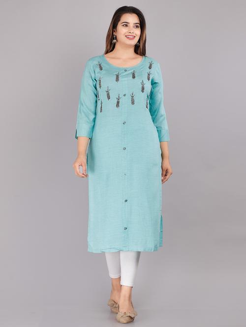 sky blue embellished straight kurta - 18388756 - Very Small Image - 1