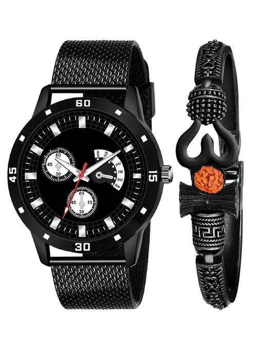 kajaru new fancy stylish - black pu strap & mahadev bracelet combo watch - 18389130 - Very Small Image - 1