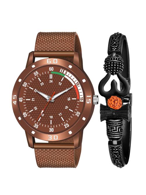 kajaru new fancy stylish - blue pu strap & mahadev bracelet combo watch - 18389184 - Very Small Image - 1