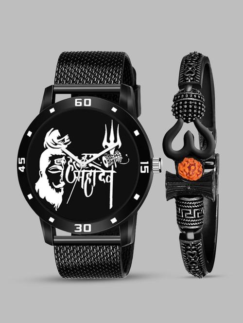 kajaru new fancy stylish - black pu strap & mahadev bracelet combo watch - 18389191 - Very Small Image - 1