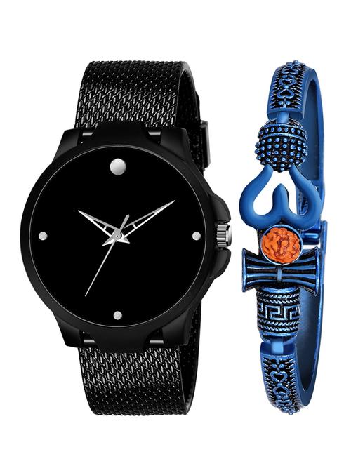 kajaru new fancy stylish - black pu strap & mahadev bracelet combo watch - 18389225 - Very Small Image - 1