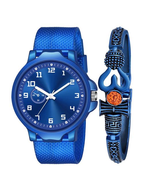 kajaru new fancy stylish - blue pu strap & mahadev bracelet combo watch - 18389261 - Very Small Image - 1