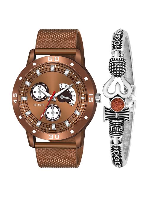 kajaru new fancy stylish - brown pu strap & mahadev bracelet combo watch - 18389342 - Very Small Image - 1