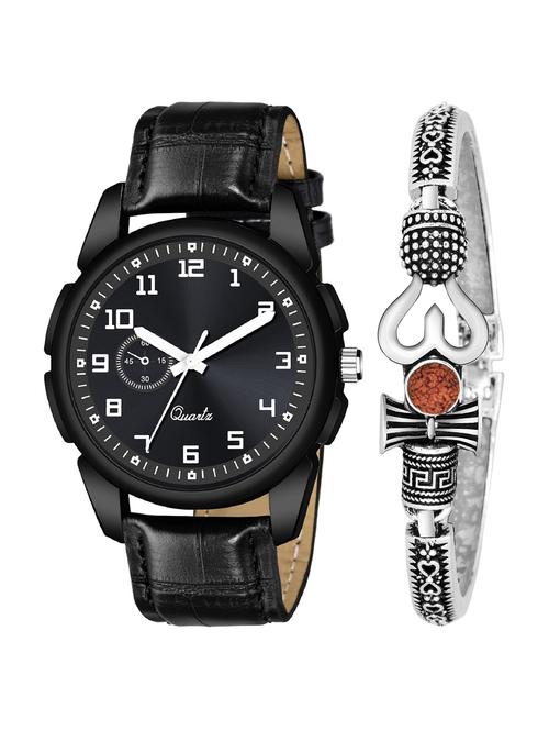 kajaru new fancy stylish - black leather strap & mahadev bracelet combo watch - 18389347 - Very Small Image - 1