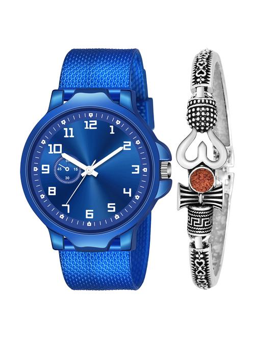 kajaru new fancy stylish - blue pu strap & mahadev bracelet combo watch - 18389354 - Very Small Image - 1