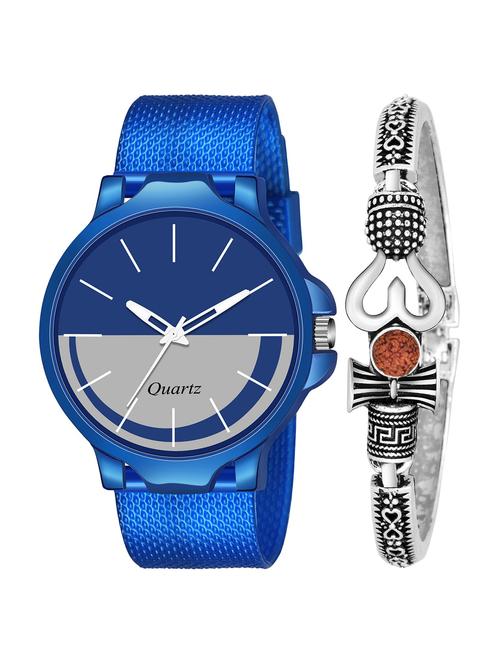 kajaru new fancy stylish - blue pu strap & mahadev bracelet combo watch - 18389356 - Very Small Image - 1